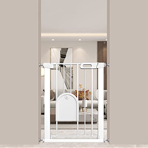Narrow Baby Gate with Cat Door - Walk Through Small Pet Door Tension Safety Gate - Pressure Mounted No Drill 26.77"-29.53" Wide