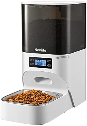 Nevido Automatic Cat Feeders, Built-in Lithium Battery Last up to 6 Months, Dry Cat Food Dispense with Desiccant Bag, Programmable Timed Dog Feeder 1-9 Meals Per Day ,Voice Recorder,4L