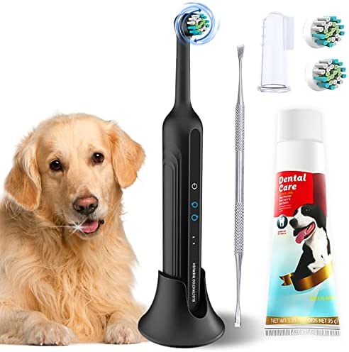 Ninibabie Dog Tooth Brushing Kit,Sonic Electric Toothbrush for Dog,Plaque and Tartar Remover,Dog Toothbrush and Toothpaste&Fingerbrush(Black)