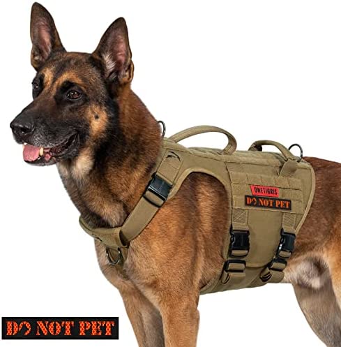 OneTigris Tactical Dog Harness for Large Dog Full Metal Buckled No Pull Dog Harness Vest with Hook & Loop Panels, Military Adjustable Easy to Put On Dog Vest Dog for Walking Hiking Training