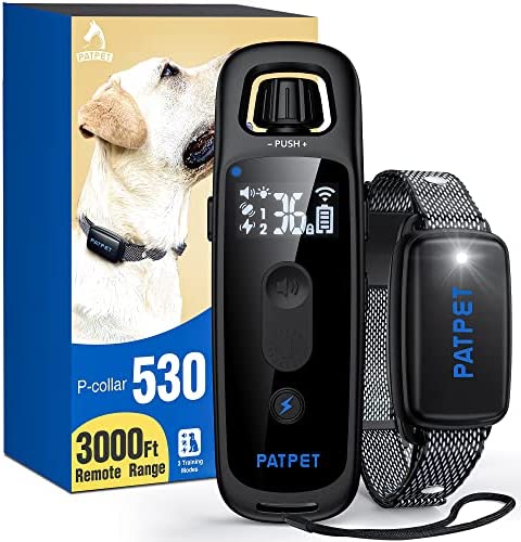 PATPET Dog Shock Collar 3000FT Electric Dog Training Collar with Remote Dog Clicker Include Rechargeable & IP67 Waterproof E Collar, Beep Vibration Shock Collar for Small Medium Large Dog (10-130lbs)