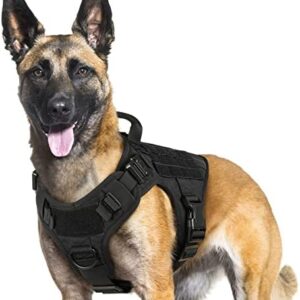 PAWTRENDER Tactical Dog Harness for Large Dogs No Pull, Adjustable Service Dog Vest Harness with Handle, Heavy Duty Big Dog Harness for Walking Running Training Working Hiking, Black, L