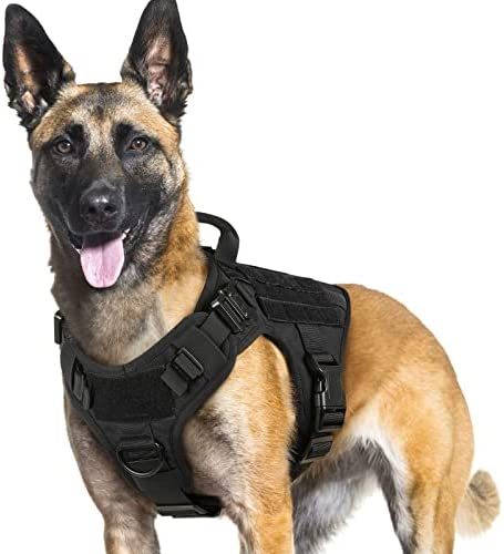 PAWTRENDER Tactical Dog Harness for Large Dogs No Pull, Adjustable Service Dog Vest Harness with Handle, Heavy Duty Big Dog Harness for Walking Running Training Working Hiking, Black, L