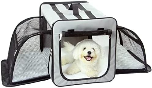 PET LIFE 'Capacious' Dual-Sided Expandable Spacious Wire Folding Collapsible Lightweight Pet Dog Crate Carrier House, Small, Grey