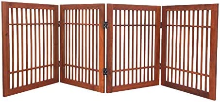 Pet Dog Gate Strong and Durable Freestanding Folding Acacia Hardwood Portable Wooden Fence Indoors or Outdoors by Urnporium (Brown Pet Gate, 4 Panel 24" Tall)