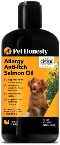 Pet Honesty Allergy Anti-Itch Salmon Oil - Omega-3 for Dogs - Pet Liquid Food Supplement - EPA + DHA Fatty Acids, May Reduce Shedding & Itching - Supports Joints, Brain & Heart Health (16 oz)