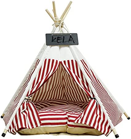 Pet Tent Dog Teepee With Thick Cushion & Blackboard Cat Bed Portable Pet Tents & Puppy Houses Easy to Assemble ( Color : Red , Size : 60x60x70cm )
