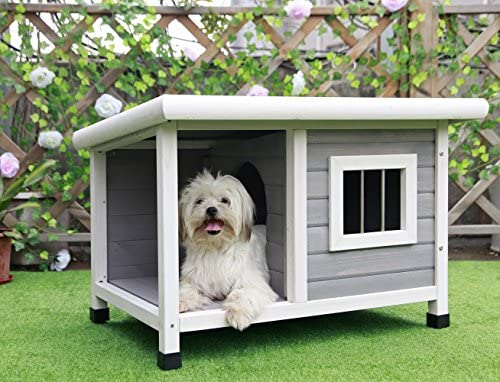 Petsfit Outdoor Wooden Dog House for Small Dogs, Light Grey, Small/33.6" L x 24.7" W x 23" H