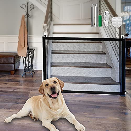 Portable Pet Gate Dog Gate for Stairs House Wide 43.3“X28.3 Retractable Gate Dog Cat Safe Gate Upgrade Metal Hook Door Stair Wall Mount Indoor Outdoor Car