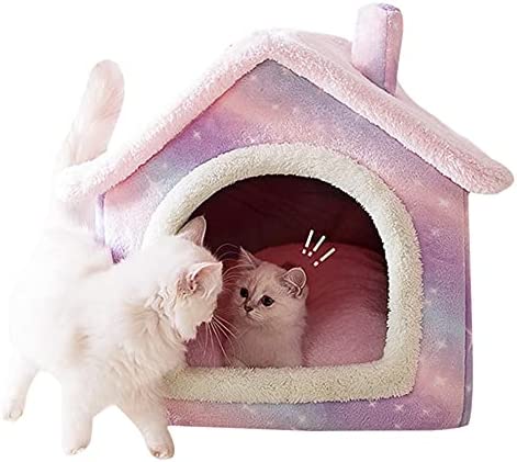 Runing Pet Pet Dog House, Portable Cat Tent Bed, Foldable Dog Cat House Self Warming Bed, Portable Folding Kennel Mat for Pets Indoor Pink 41547R10FQ7S 19.3x15.4x18.1 inch