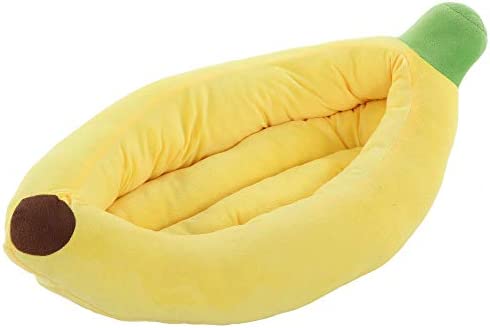 SILICUTE Dog Bed Cat Bed Pet Bed Comfortable and Washable in Banana Shape and Color w/Removable Cushion