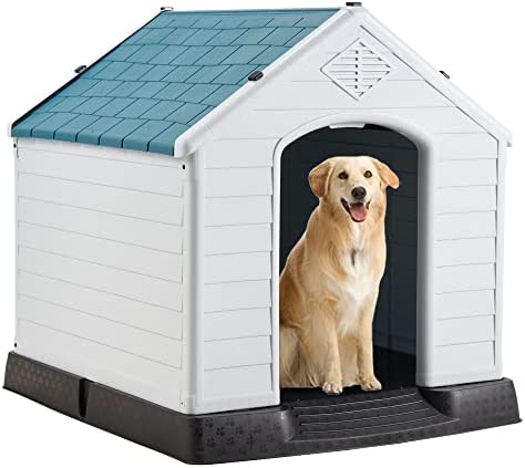 SIMFLAG Large Dog House Outdoor Indoor for Large Medium Small Dogs, Waterproof Pet Shelter, Durable Plastic Puppy Shelter Kennel with Air Vents & Elevated Floor