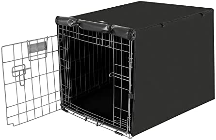 Seiyierr Dog Crate Cover, Dog Kennel Cover Universal Fit for 24 Inch Wire Dog Crate, Lightweight 600D Polyester Fabric with Double Door, Waterproof & Windproof Pet Crate Covers, Black