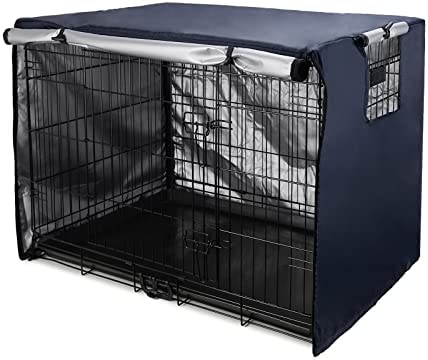 Senmortar Double Door Dog Crate Cover Wire Dog Cage Cover Waterproof Durable Lightweight 420D Polyester Pet Kennel Cover Indoor Outdoor Protection Cage Covers for Dog Crates Dark Blue 48 inches