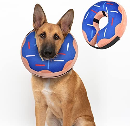 Soft Dog Cone Collar for Large Medium Small Dogs and Cats After Surgery, Inflatable Dog Neck Donut Collar,Inflatable Cat Cone Collar,E-Collar for Dogs Recovery, Dog Cones Alternative (Navy Donut-L)