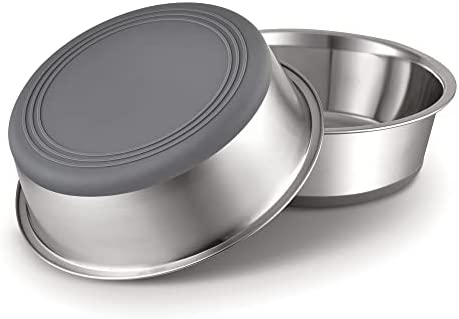 Stainless Steel Metal Dog Bowls, Food Grade, BPA Free, Nonslip, Rubber Bottom, Premium Pet Bowls for Cats and Dogs, Dishwasher Safe, Easy to Clean, Ideal for Food and Water, 3.8 Cups, 2 Pack