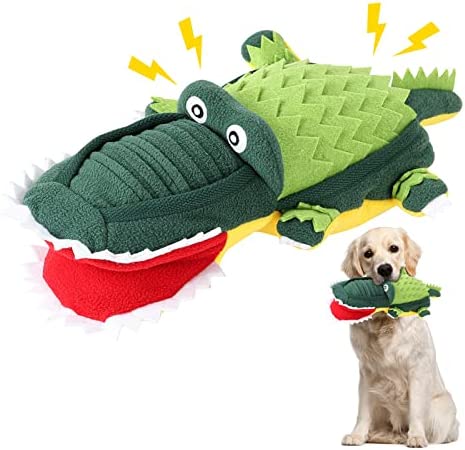 TRUSMATE Dog Toys for Aggressive Chewers,Dog Squeaky Toys for Aggressive Chewers,Pet Activity Stuffed Toy for Hunting Foraging Slow Eating,Indoor Chew Plush Toy for Puppies, Green Crocodile Toy