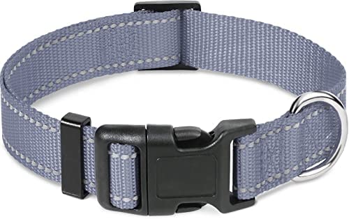 Taglory Reflective Adjustable Dog Collars for Puppy Small Medium Large Dogs, Thin Nylon Webbing and Quick Release Plastic Buckle(Gray,XSmall)