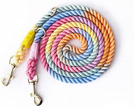 Tesitehi Hands Free Rope Dog Leash 7.5 FT with Adjustable Double Swivel Hook for Small Medium and Large Dogs Running Hiking Camping Walking (Colorful Macaron)