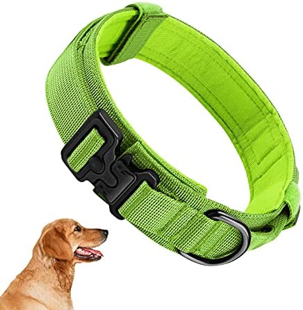 VICYUNS Tactical Dog Collar with Handle for Medium Large Breeds Wide and Thick Heavy Duty K9 Collar-Adjustable Military Large Collar(XL, Grass Green)