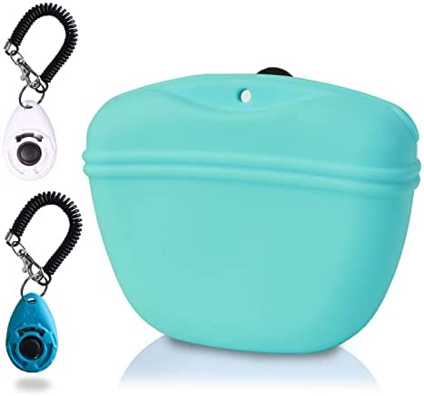 VVEIFO Silicone Dog Training Treat Pouch and Dog Clickers, Magnetic Buckle Closing and Waist Clip, Convenient Dog Training Accessory,BPA Free(Egg Green)