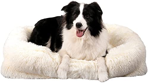 WELLYELO Large Dog Bed Cat Bed Fluffy Plush Dog Crate Beds for Large Dogs Anti-Slip Pet Bed Dog Crate Pad Sleeping Mat Machine Washable (Large, White)