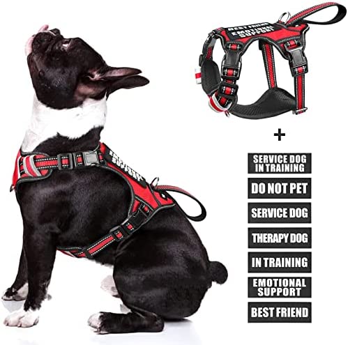 WINSEE Service Dog Vest No Pull Dog Harness with 7 Dog Patches, Reflective Pet Harness with Durable Soft Padded Handle for Training Small, Medium, Large, and Extra-Large Dogs (Medium, Red)