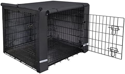 Yotache Dog Crate Cover for 30" Medium Double Door Wire Dog Cage, Lightweight 600D Polyester Indoor/Outdoor Durable Waterproof & Windproof Pet Kennel Covers with Reflective Strip Black | NO WIRE CRATE