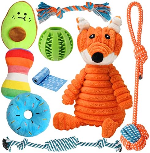 Zeaxuie 9 Pack Valued Puppy Toys for Teething Small Dogs, Puppy Chew Toys with Cute Squeaky Toys, Treat Dispenser Ball and More Rope Dog Toys
