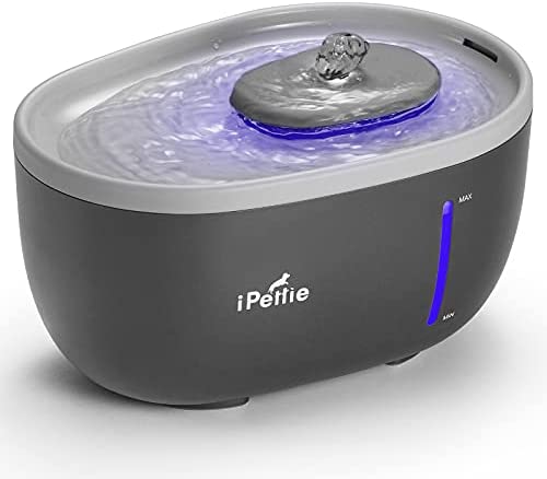 iPettie Avocado Pet Water Fountain with LED Light, 67oz/2.0L, Ultra Quiet Cat Water Fountain with Filter, Automatic Pet Water Fountain for Cats and Small Dogs, Grey