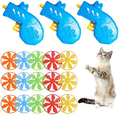 18 Pieces Cat Fetch Toy with Colorful Flying Propellers Set, Cat Playing Tracking Interactive Toys for Kitten Indoor and Outdoor Chasing Training Hunting