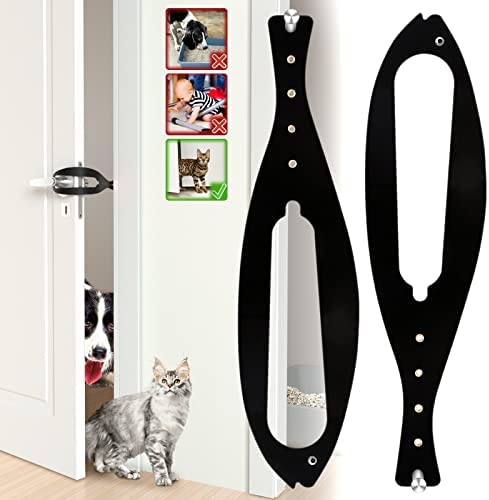 2Pcs Cat Door Holder Latch Larger Cat Door Alternative to Keep Dogs Out of Cat Litter Boxes and Food with 5 Adjustable Sizes Strap 2.5-6" Wide Fast Flex Latch Strap Let's Cats in Easy to Install Black