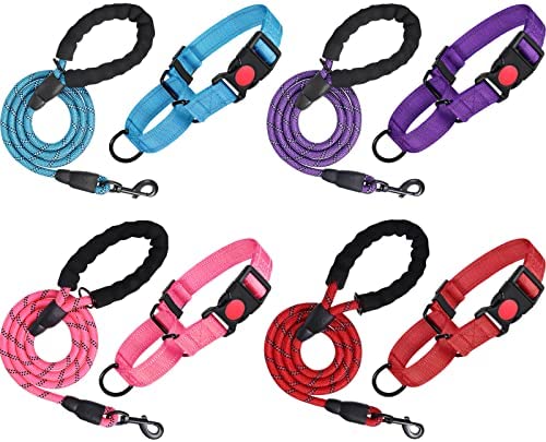4 Sets Martingale Dog Collar and Leash Set Soft Reflective Nylon Dog Collar with Quick Release Buckle Breathable Adjustable No Slip Dog Collar for Small Medium Large Dogs, 4 Colors
