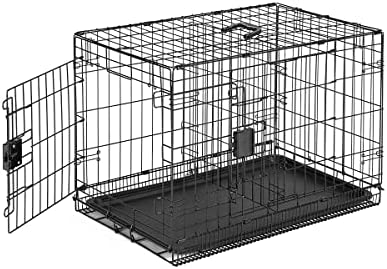 Amazon Basics Foldable Metal Wire Dog Crate with Tray, Double Door, 30 Inch