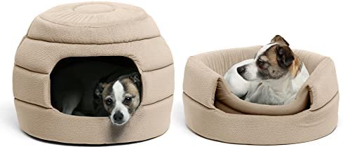 Best Friends by Sheri 2 in 1 Honeycomb Convertible Cat and Dog Cave Bed, Ilan Microfiber, Wheat, Standard