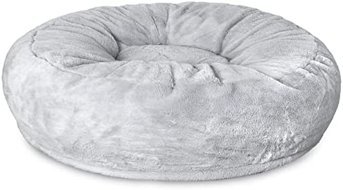 Calming Dog Bed Washable Donut Pets Beds, 30" Large Removable Plush Fuzzy Faux Rabbit Hair Soft Round Warming Cozy Gray Dog Beds Waterproof Bottom for Large Medium Small Dogs Cats Pets