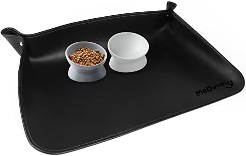 Cat Food Mat, MEOWVELY Dog Mat for Food and Water, Semi-Enclosed Pet Feeding Mat, Waterproof & Durable, Easy to Clean Pet Bowl Placemat (Medium)