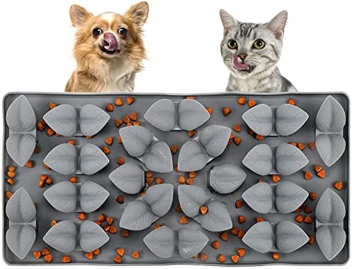 Dog Licking Treat Mat Dogs Slow Feeder Snuffle Mat Pet Calming Mat Anxiety Relief Dog Cat Training Wet Food Lick Mat Pad with Suction Cup for Dogs and Cats Gray