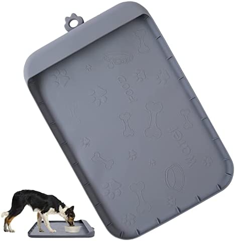 Dog Mat for Food and Water, Silicone Dog Bowl Mat with Pocket, 36”x24”, Pet Food Mats Waterproof with Edges Anti-bite Dog Feeding Mats for Floors, Non Slip Dog Mat for Collect Residue and Water