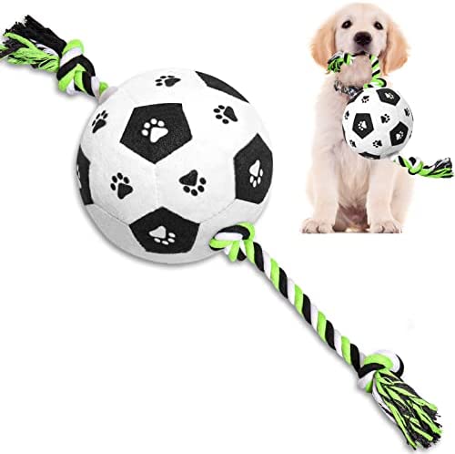 Dog Rope Toys with Soccer Ball, Interactive Dog Toys for Tug of War Dog Plush Squeaky Toys with Rope Dog Birthday Gifts Indoor/Outdoor Dog Toys with Bell Sound for Puppy Small Medium Dog (Green)