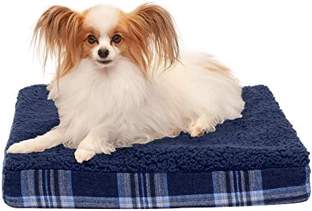 Furhaven Small Orthopedic Dog Bed Sherpa & Plaid Flannel Mattress w/ Removable Washable Cover - Midnight Blue, Small
