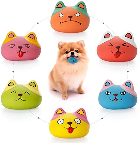 HDSX Squeaky Dog Toys Funny Animal Dog Balls for Puppy Small Pet Dogs 6 Pcs/Set (Cat)