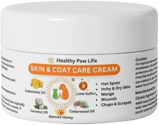 Healthy Paw Life Skin and Coat Care Ointment for Pets - Itchy or Dry Skin, Wounds, Hot Spots – Calendula Oil, Manuka Honey, Lime Sulfur, Cedarwood Oil, Coconut Oil – Dogs, Cats, Puppies, Kittens