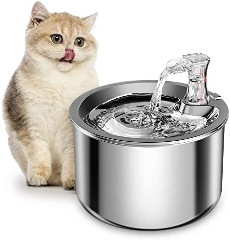 Homtyler Cat Water Fountain, Stainless Steel Pet Water Fountain for Cats Inside Ultra-Quiet Pump, 2L/67oz Automatic Dog Dispenser Water Bowl, Multiple Pets Water Fountain