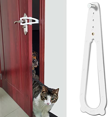 IKUSO Door Locks for Pet,Cat Door Holder Latch Without Cutting Doors,Cat Door Alternatives,Keeps Dogs and Baby Out of Cat Litter Boxes & Food,Prevent Hand Pinch (Medium)