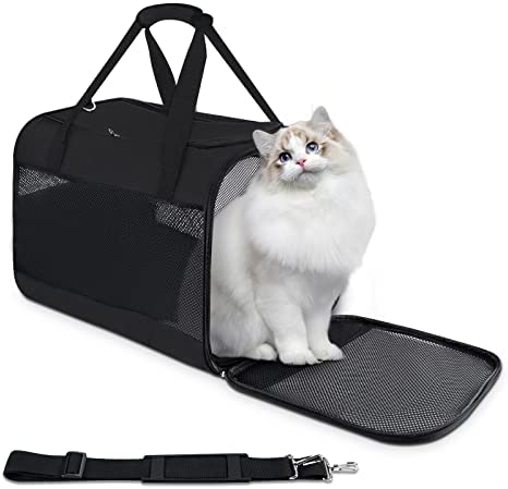 JuJubak Pet Carrier, Airline Approved Cat Carrier, Collapsible Soft-Sided Dog Travel Carriers W Removable Inner Pad for Cats, Puppy, Small Dogs, Bunny (BL)