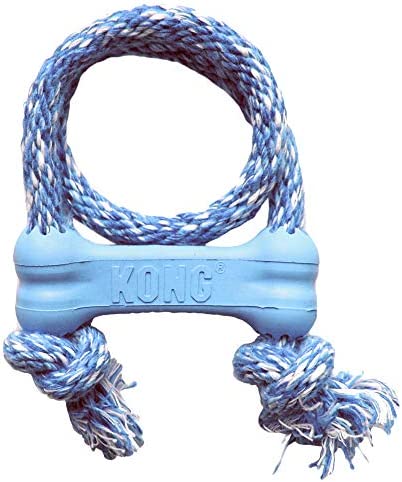 KONG - Puppy Goodie Bone with Rope - Teething Rubber, Teeth Cleaning Dog Toy - for X-Small Puppies - Blue