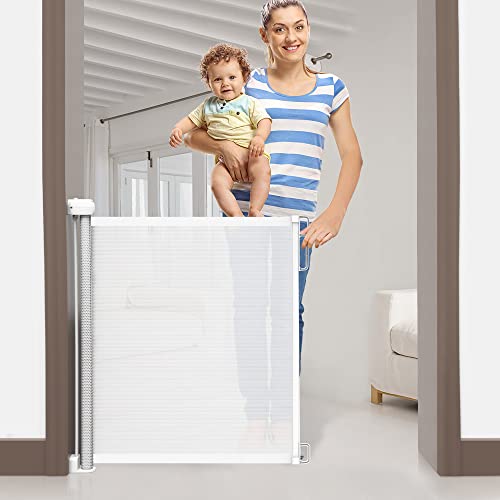 Kyltoor Retractable Baby Gate, Dog Gate for Stairs and Doorways,Extends up to 51" Wide Baby Gate for Kids and Pets, Baby Gate Pet Mesh Gate Auto Closure Indoors Outdoors (White)