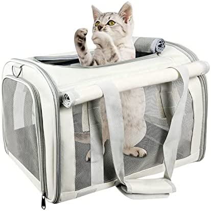 Large Cat Carrier,Soft Cat Carrier with Cover,Cat Travel Carrier for Cat,Large/Ivory