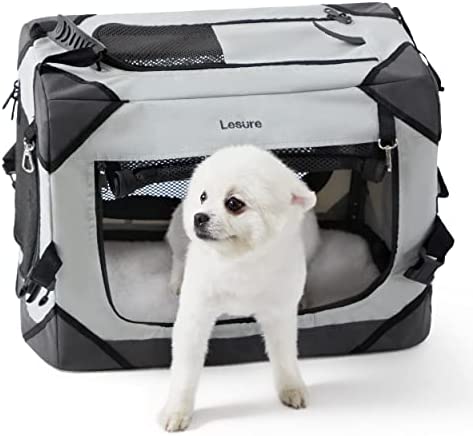 Lesure Collapsible Dog Crate - Portable Dog Travel Crate Kennel for Extra Small Dog, 4-Door Pet Crate with Durable Mesh Windows, Indoor & Outdoor (Light Gray)